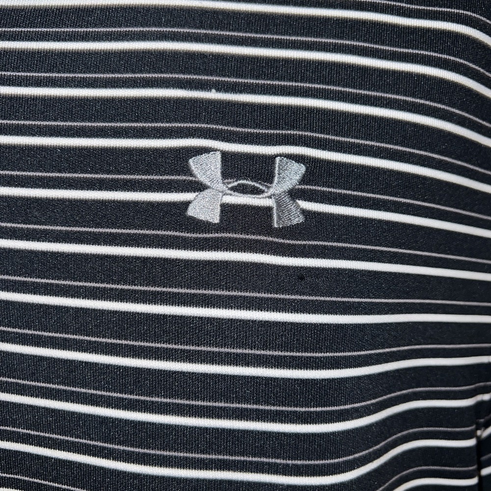 Under Armour HeatGear Polo Shirt Men's LG Tall Black White Stripe Loose Golf L - Picture 2 of 9